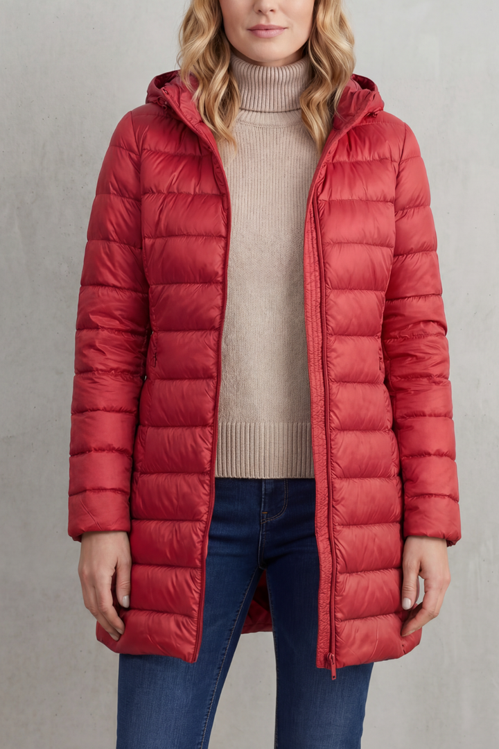 Women's Ultra-Lightweight Hooded Down Jacket in a Longline Fit