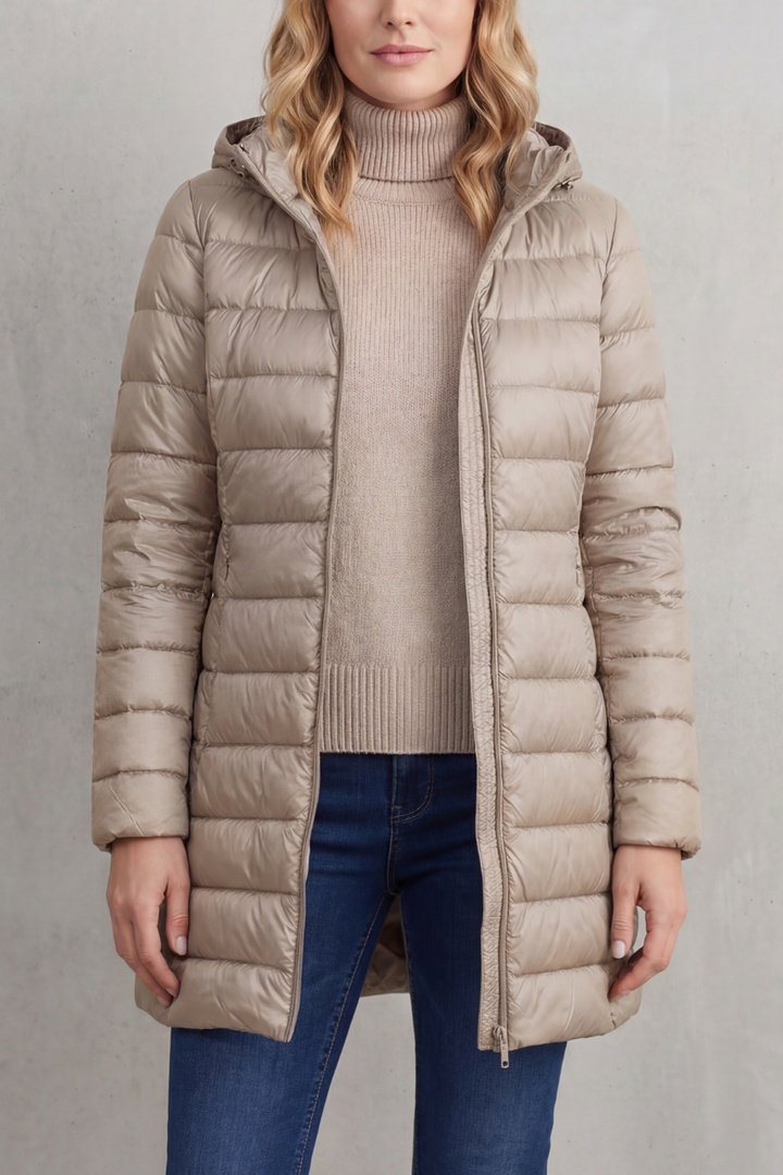 Women's Ultra-Lightweight Hooded Down Jacket in a Longline Fit