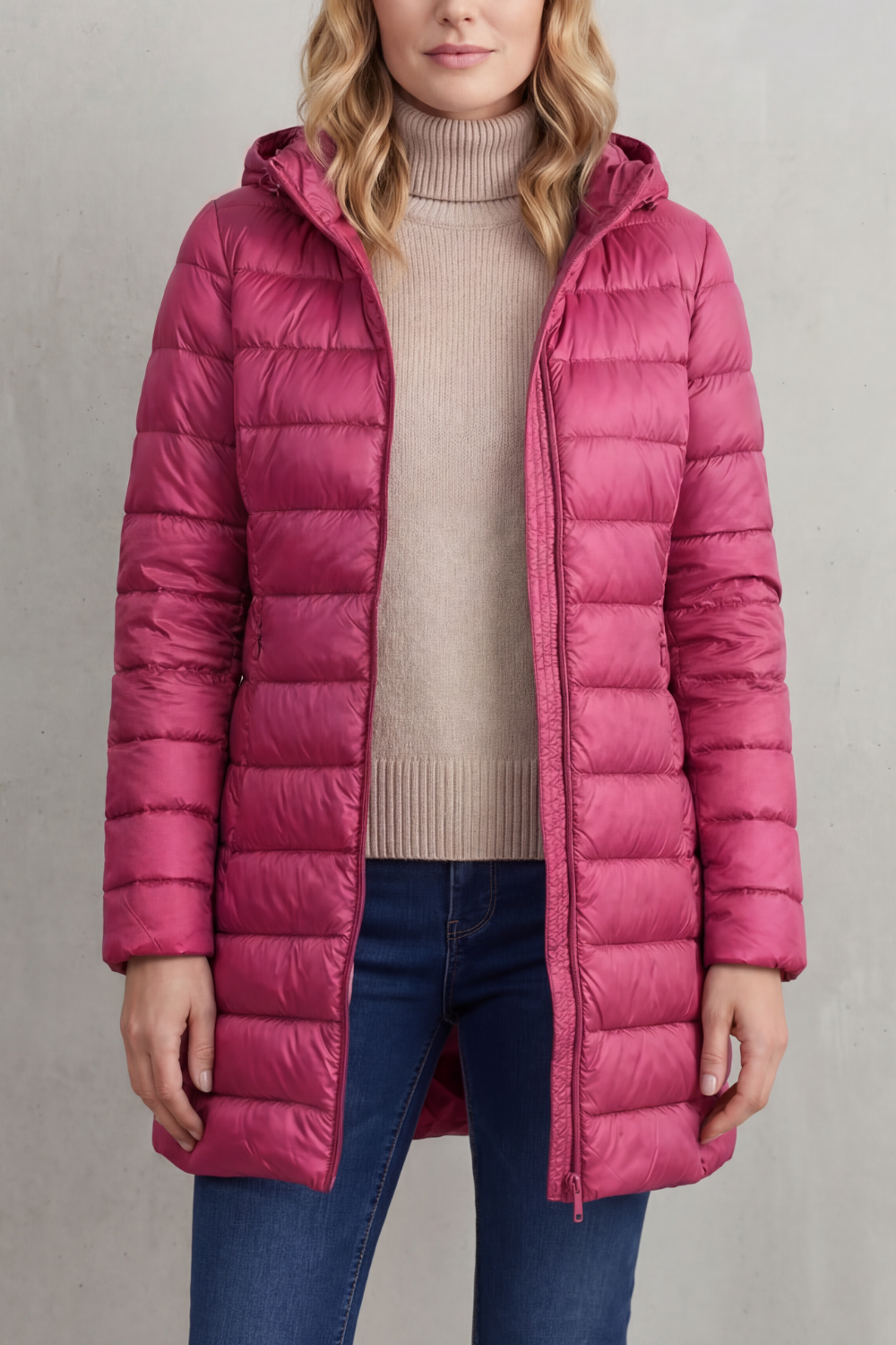 Women's Ultra-Lightweight Hooded Down Jacket in a Longline Fit