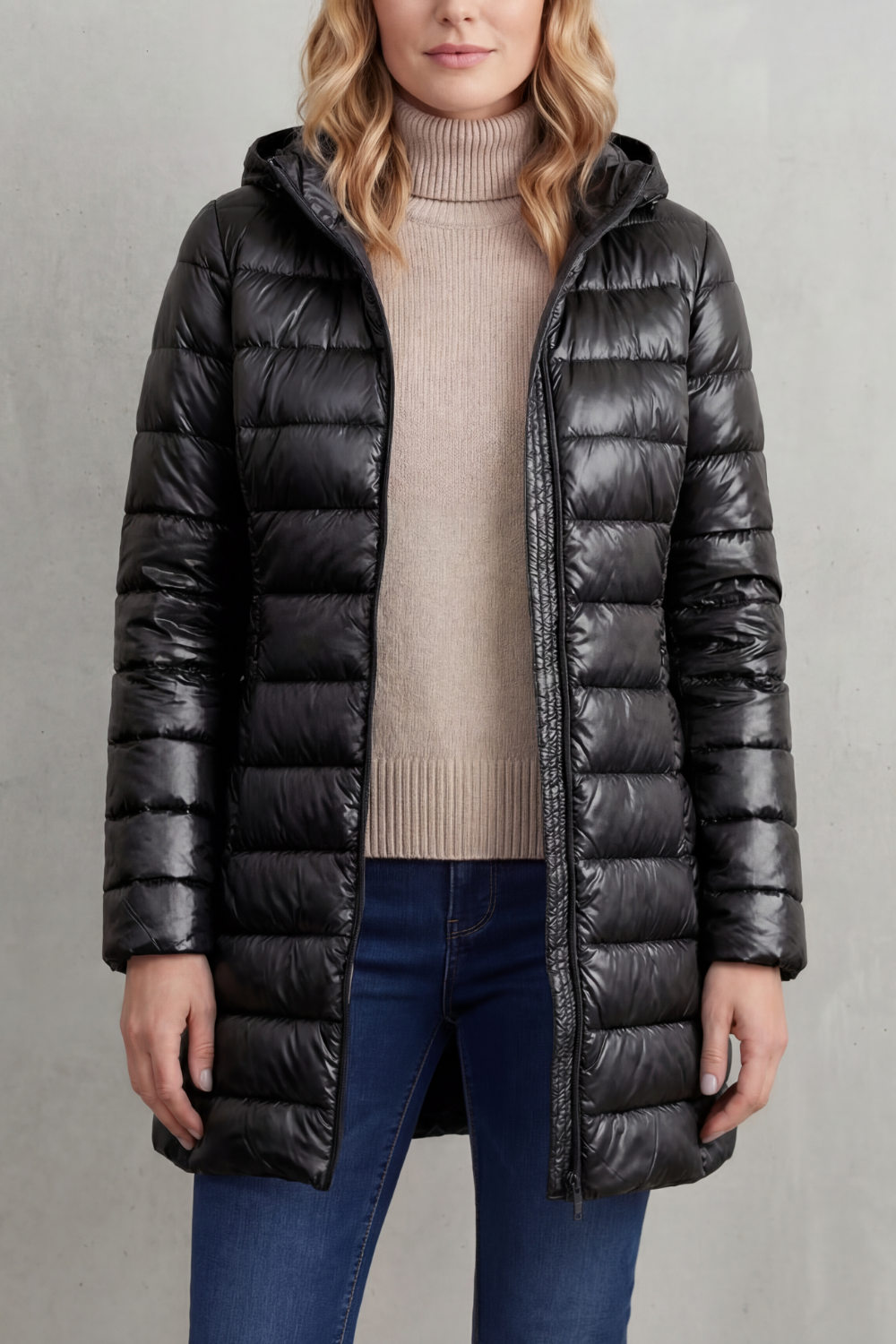 Women's Ultra-Lightweight Hooded Down Jacket in a Longline Fit