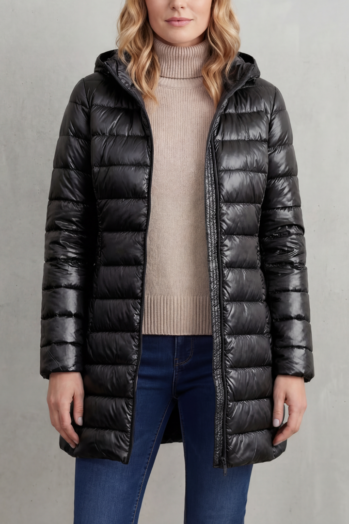 Women's Ultra-Lightweight Hooded Down Jacket in a Longline Fit