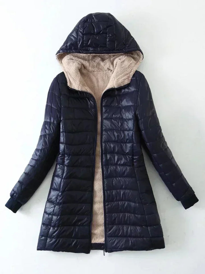 Women's Fleece-Lined Hooded Puffer Jacket with Zip Front