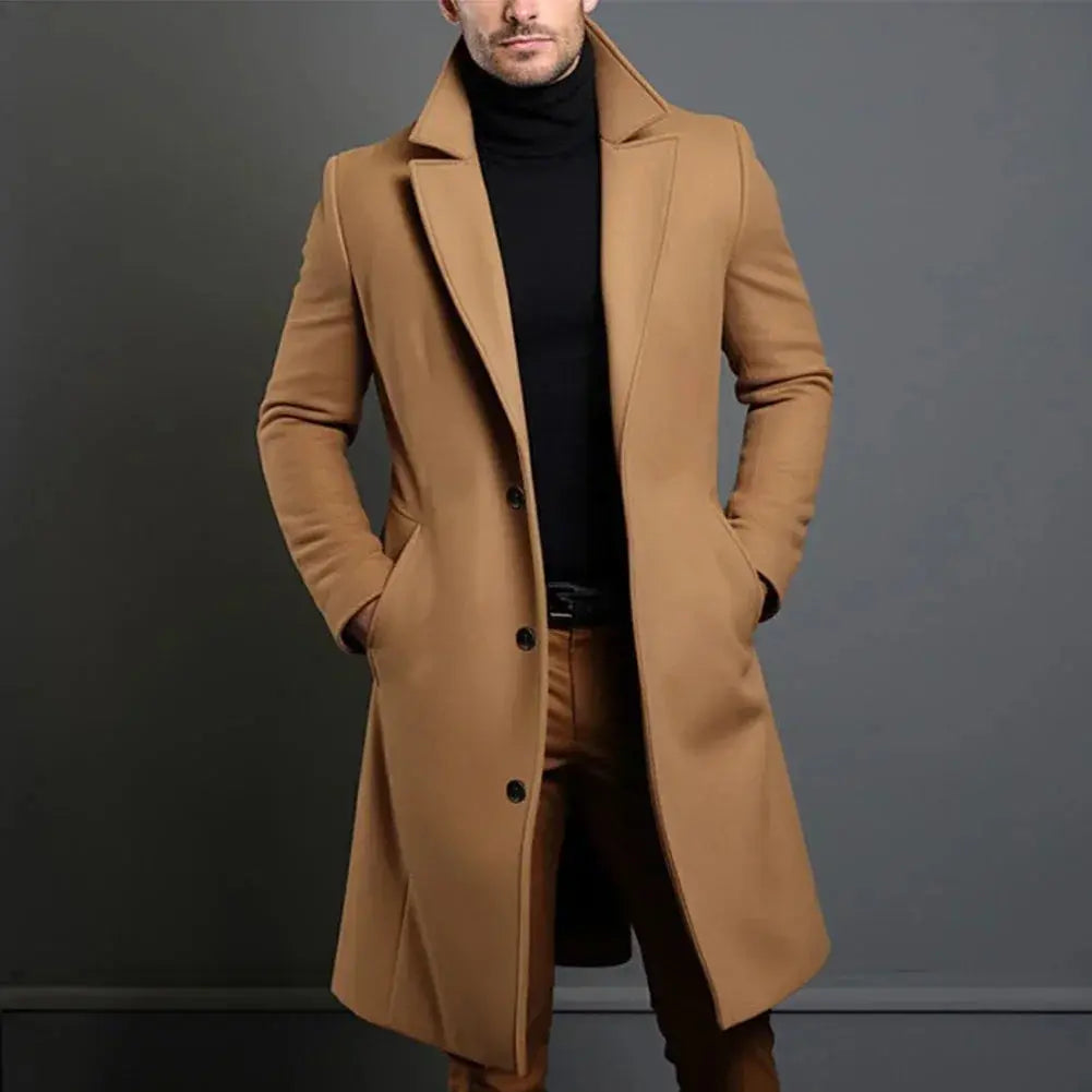 Men's Tailored Longline Trench Coat with Notch Lapel