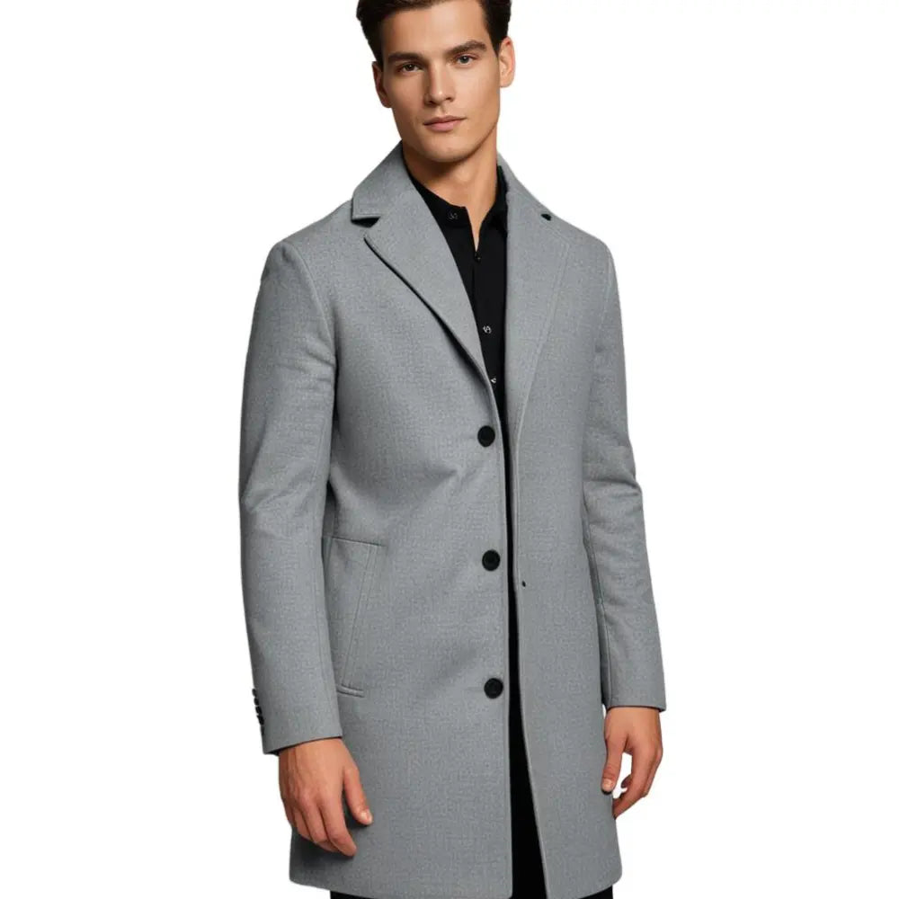 Men's Tailored Longline Trench Coat with Notch Lapel