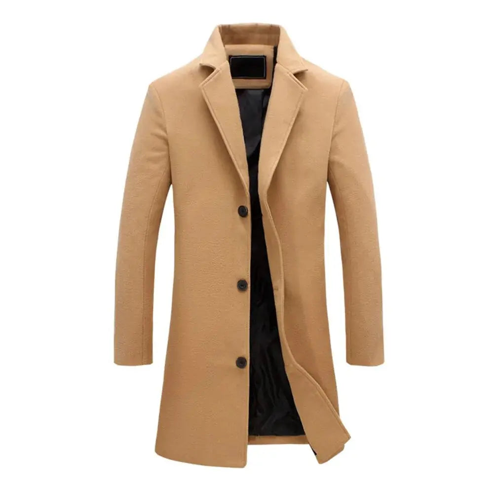 Men's Tailored Longline Trench Coat with Notch Lapel
