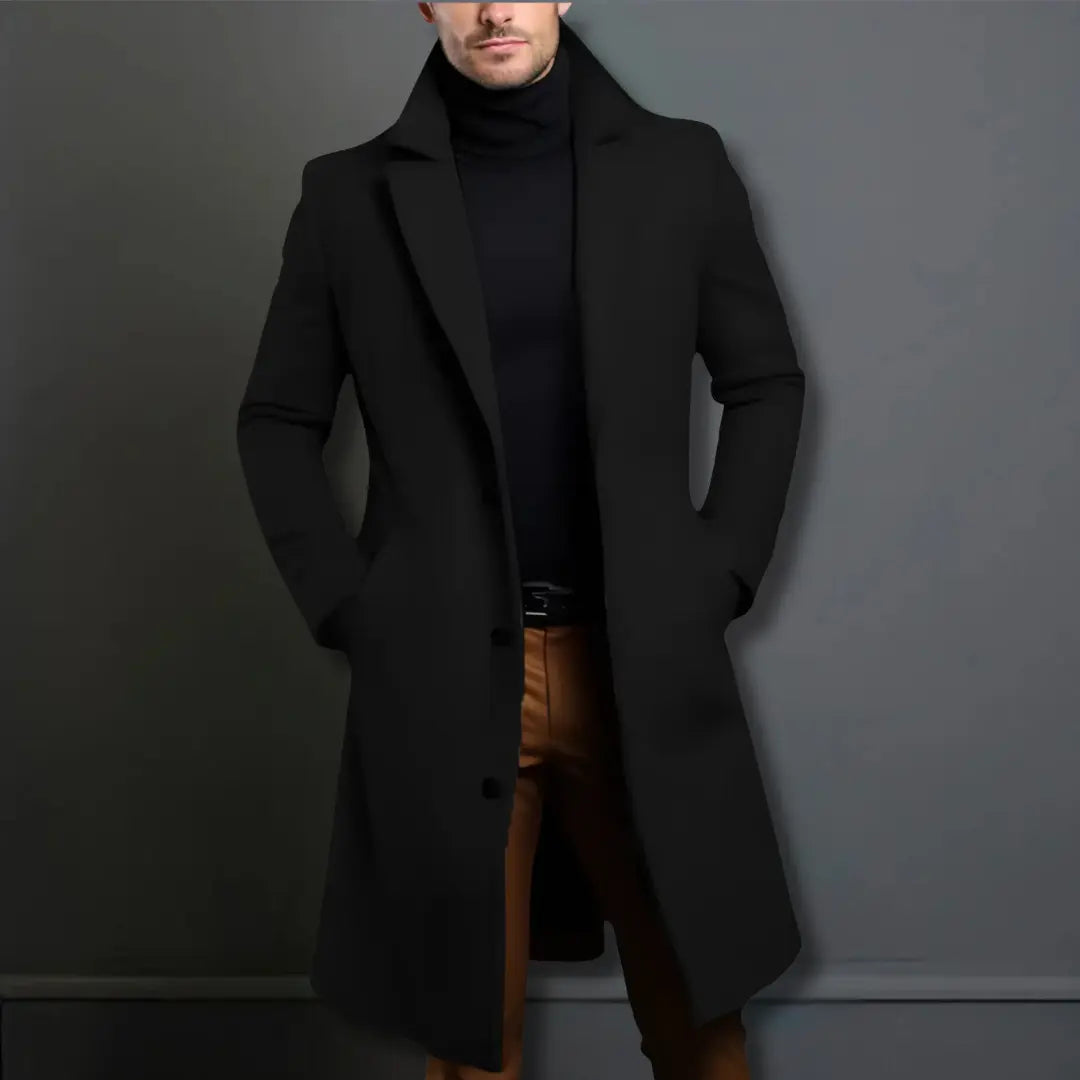 Men's Tailored Longline Trench Coat with Notch Lapel
