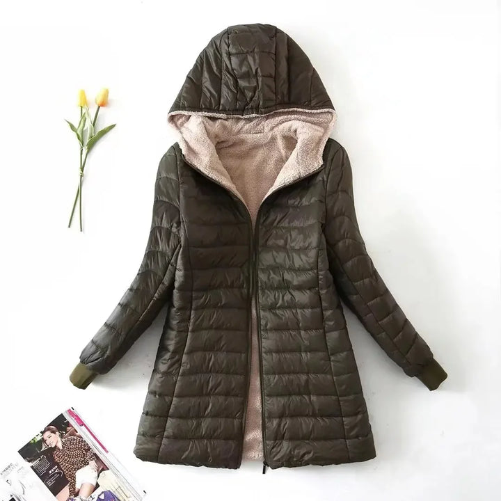Women's Fleece-Lined Hooded Puffer Jacket with Zip Front