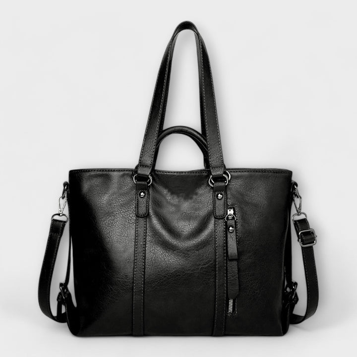 Women's Leather Tote Bag with Front Zip Pocket