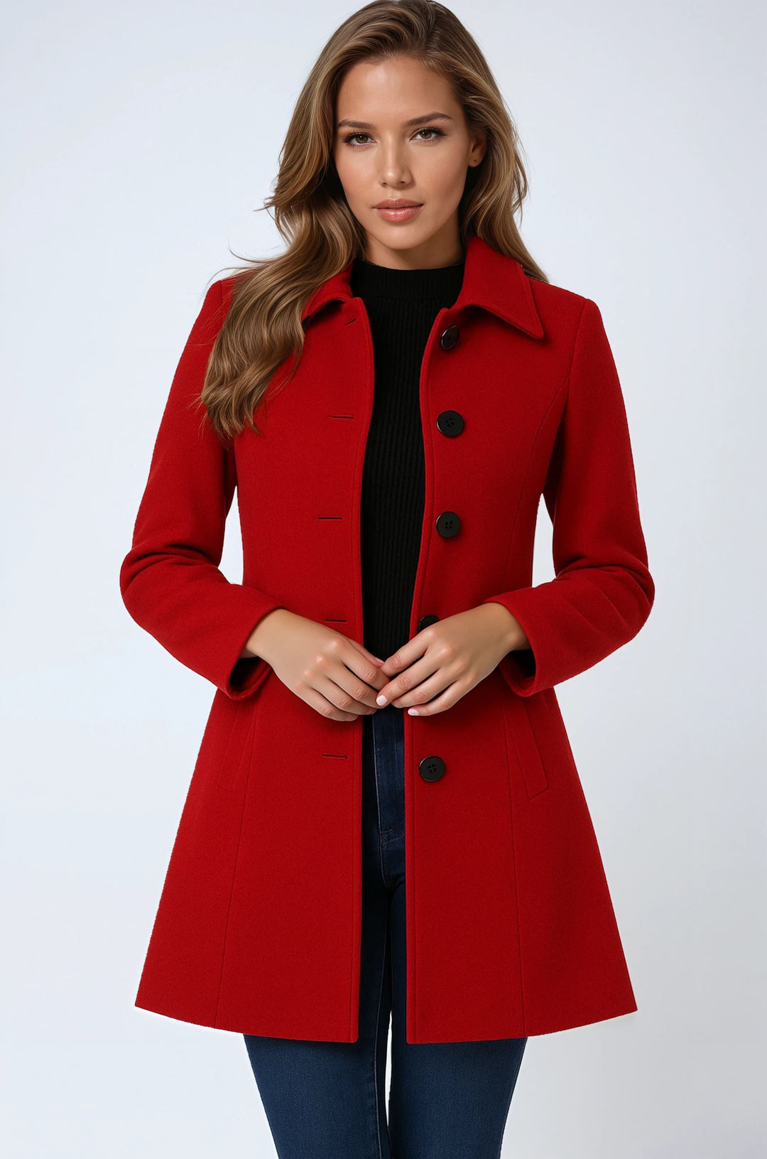 Women's Single-Breasted Fitted Coat with Collar