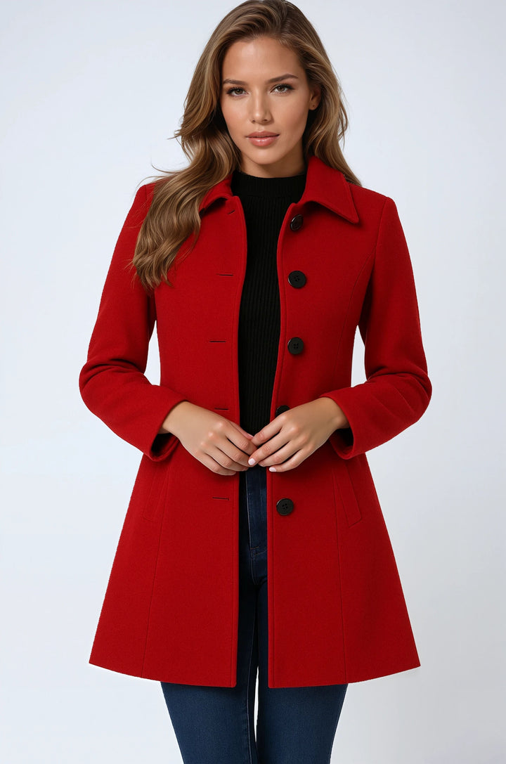 Women's Single-Breasted Fitted Coat with Collar
