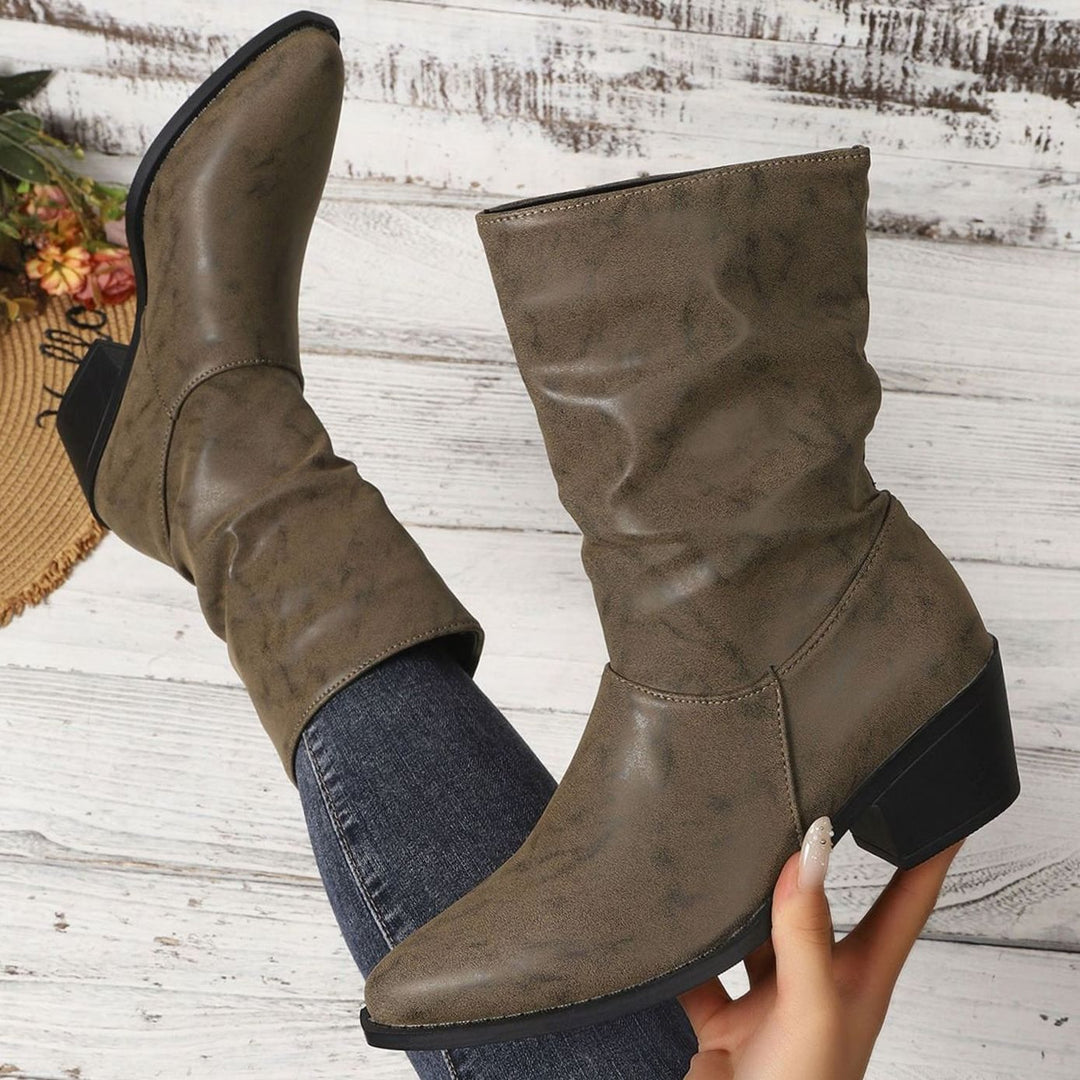 Bottines souples pour femme en cuir avec talon carré