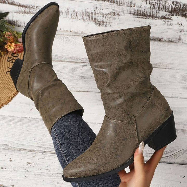 Bottines souples pour femme en cuir avec talon carré