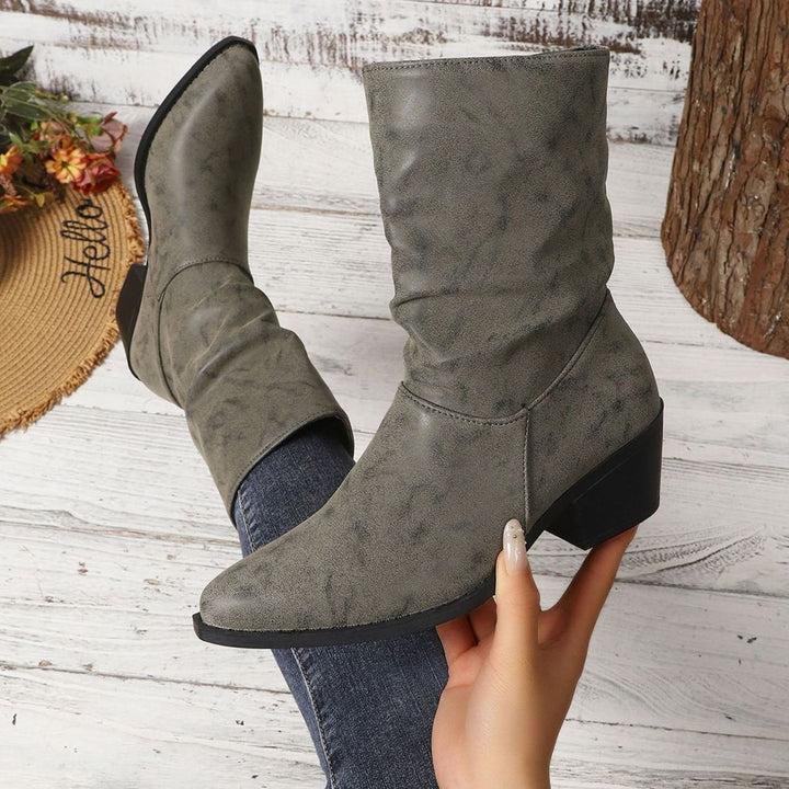 Bottines souples pour femme en cuir avec talon carré