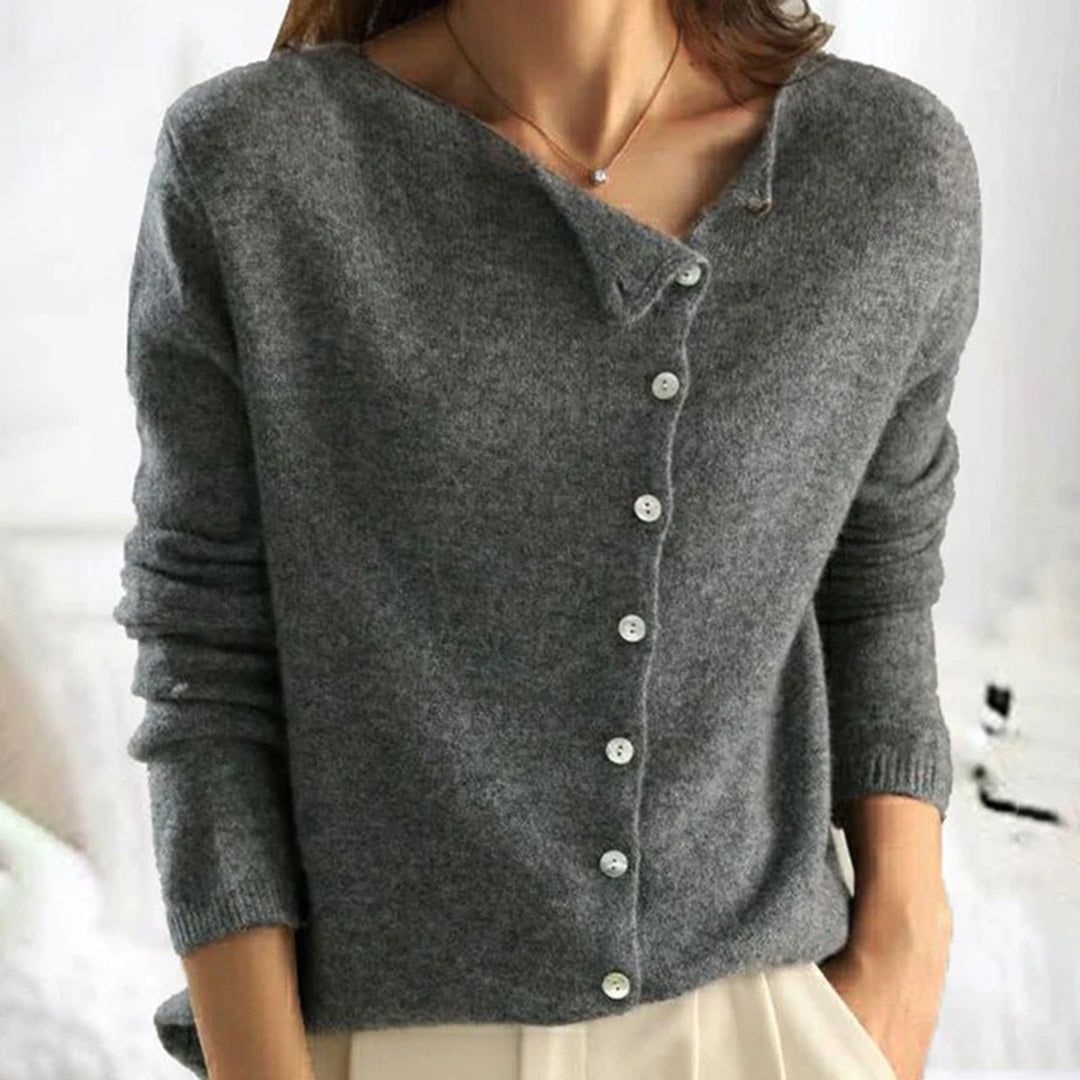 Women's Soft Knit Cardigan with Asymmetric Button Front