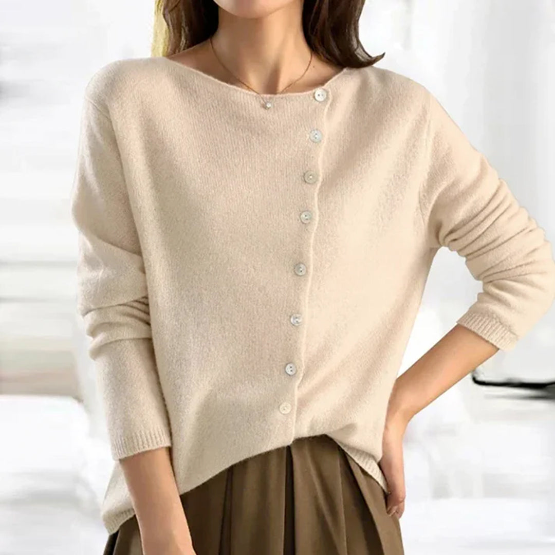 Women's Soft Knit Cardigan with Asymmetric Button Front