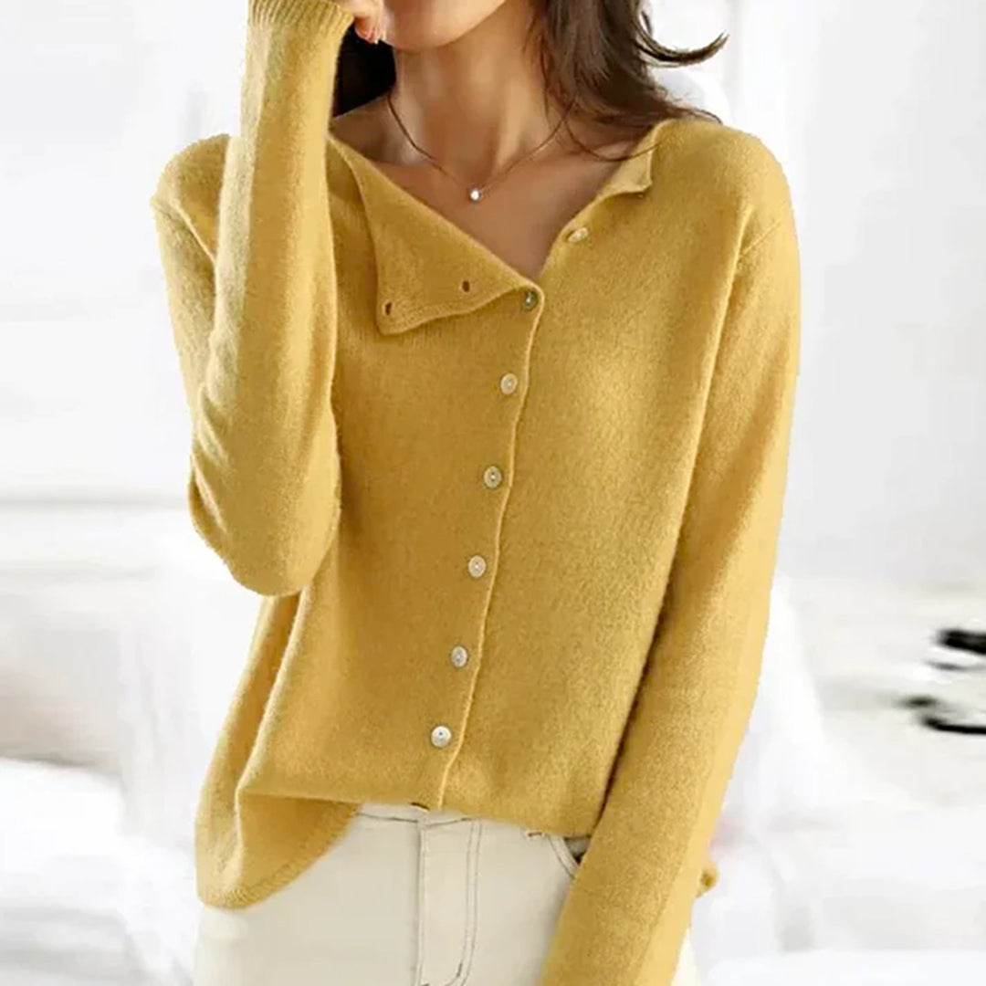 Women's Soft Knit Cardigan with Asymmetric Button Front