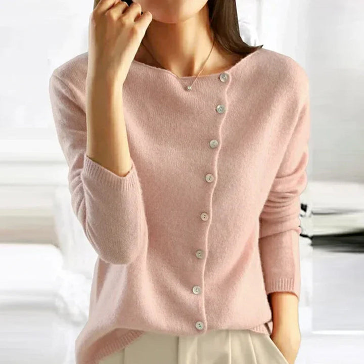 Women's Soft Knit Cardigan with Asymmetric Button Front