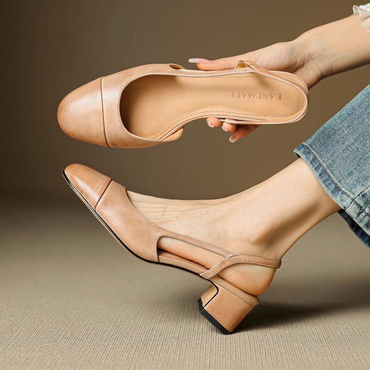 Women's Leather Slingback Heels with Almond Toe