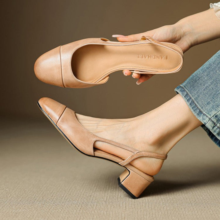 Women's Leather Slingback Heels with Almond Toe