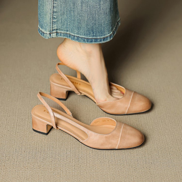 Women's Leather Slingback Heels with Almond Toe