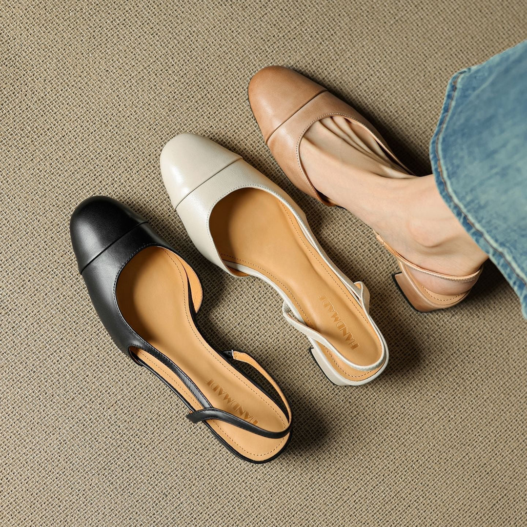Women's Leather Slingback Heels with Almond Toe