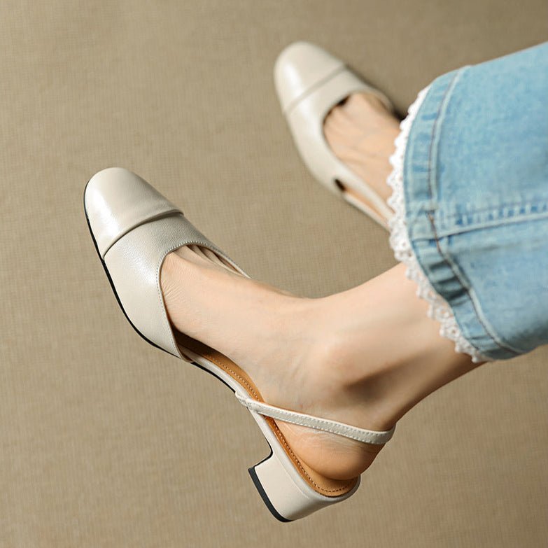Women's Leather Slingback Heels with Almond Toe