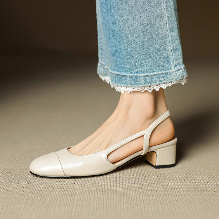 Women's Leather Slingback Heels with Almond Toe