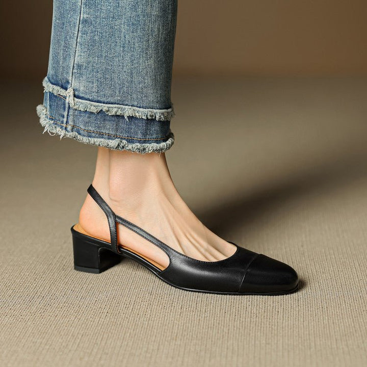 Women's Leather Slingback Heels with Almond Toe