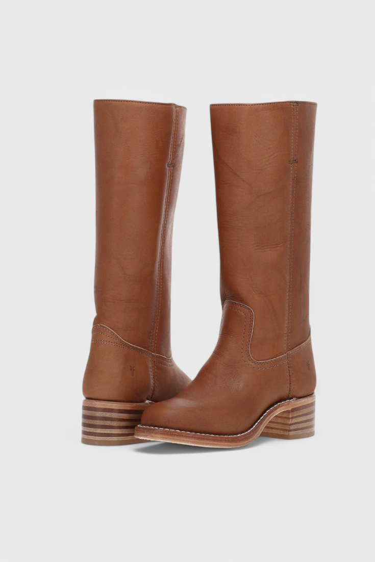 Women's Leather Knee High Boots with Stacked Heel