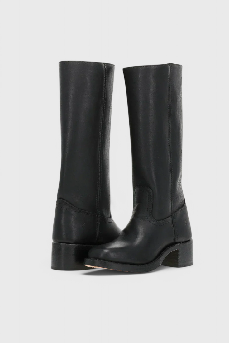 Women's Leather Knee High Boots with Stacked Heel
