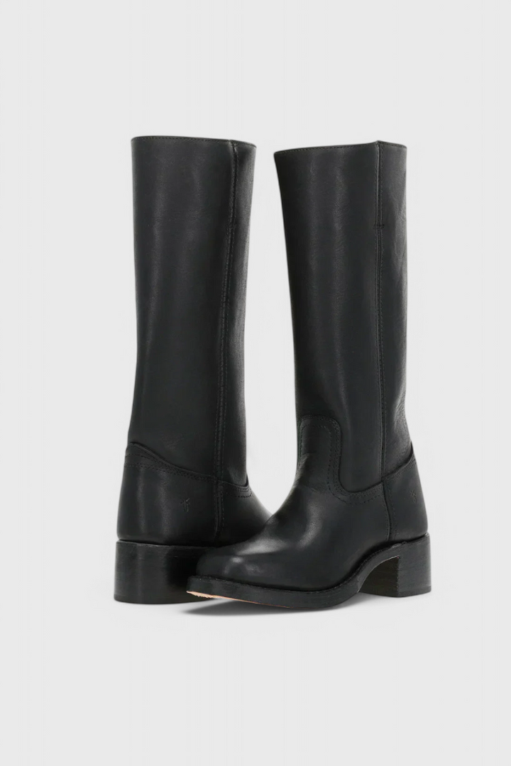 Women's Leather Knee High Boots with Stacked Heel
