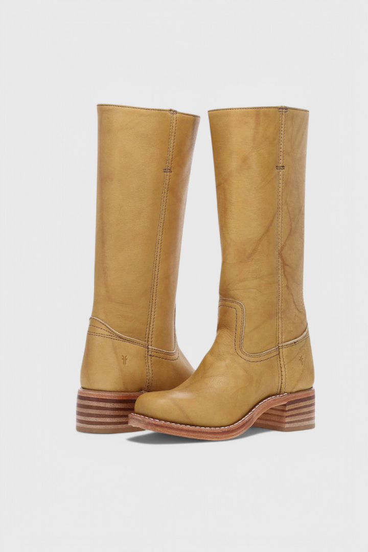 Women's Leather Knee High Boots with Stacked Heel