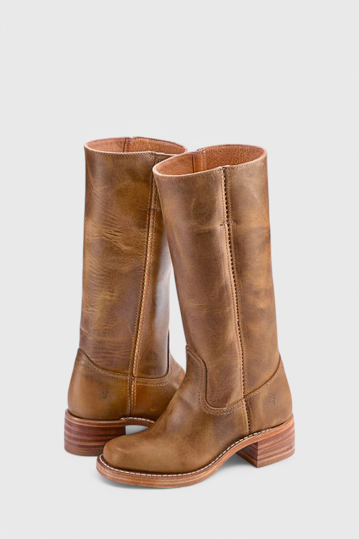 Women's Leather Knee High Boots with Stacked Heel