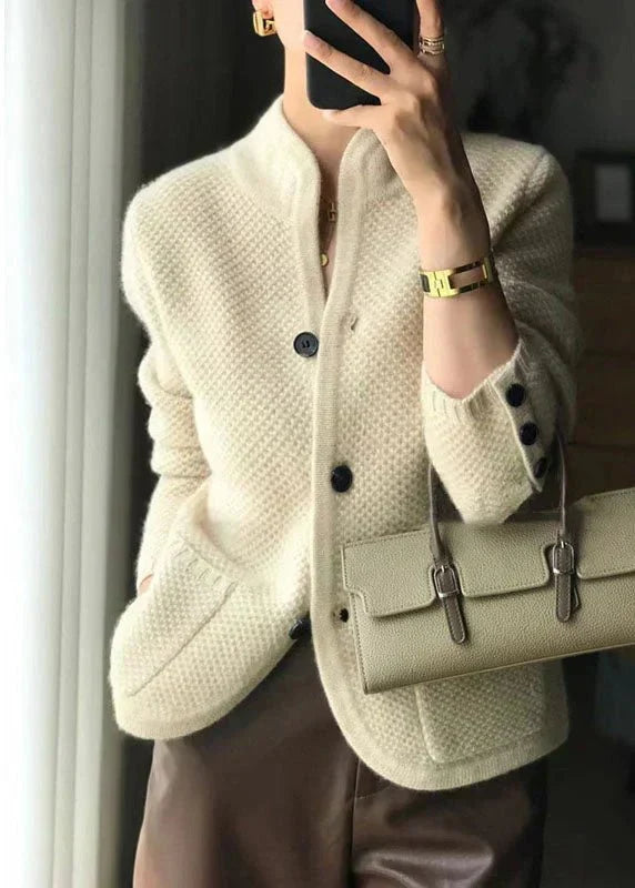 Women's Cashmere Button-Up Cardigan with Stand Collar