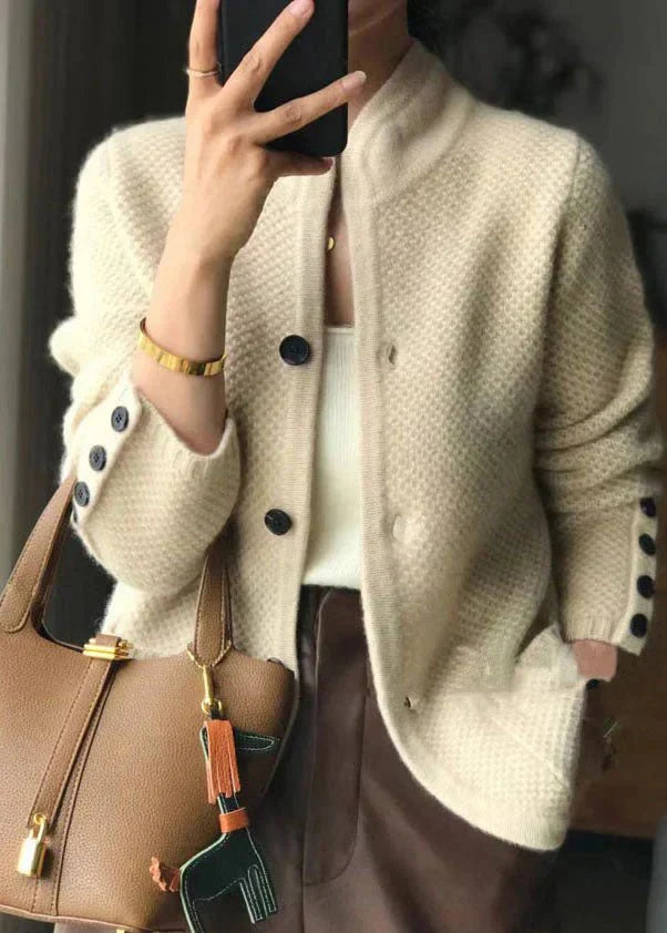 Women's Cashmere Button-Up Cardigan with Stand Collar