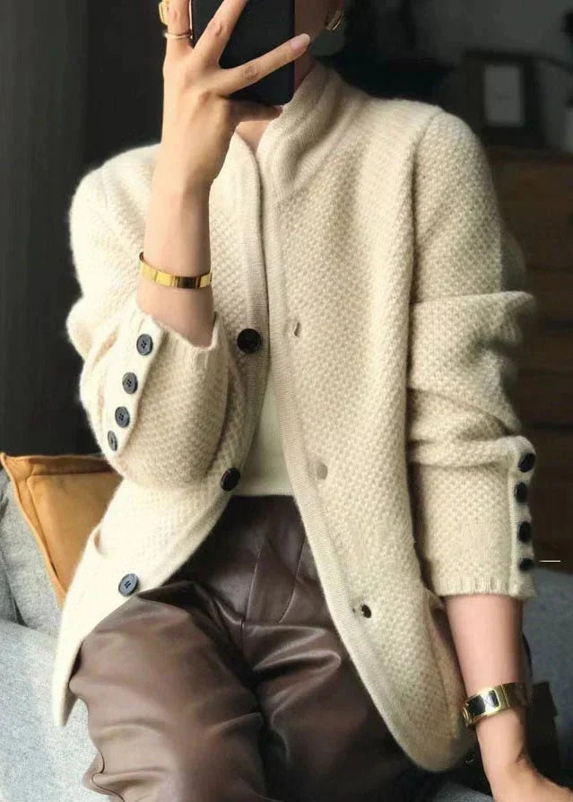 Women's Cashmere Button-Up Cardigan with Stand Collar