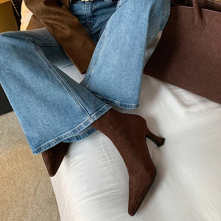 Women's Suede Pointed Toe Ankle Boots with Stiletto Heel