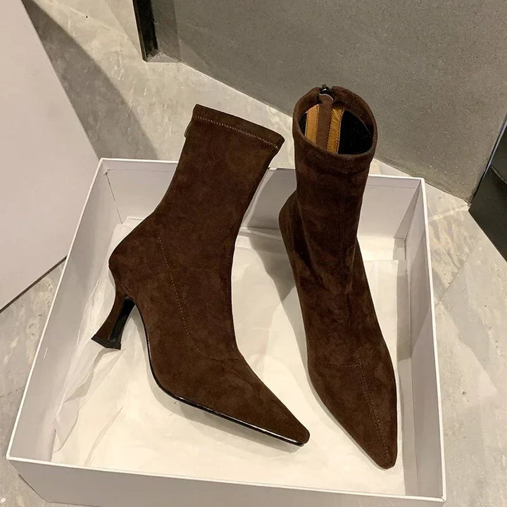 Women's Suede Pointed Toe Ankle Boots with Stiletto Heel