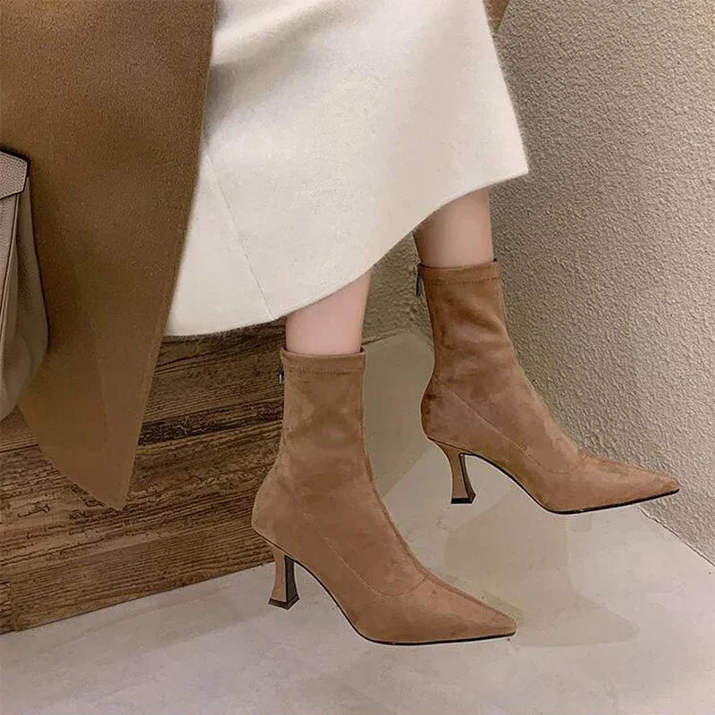 Women's Suede Pointed Toe Ankle Boots with Stiletto Heel
