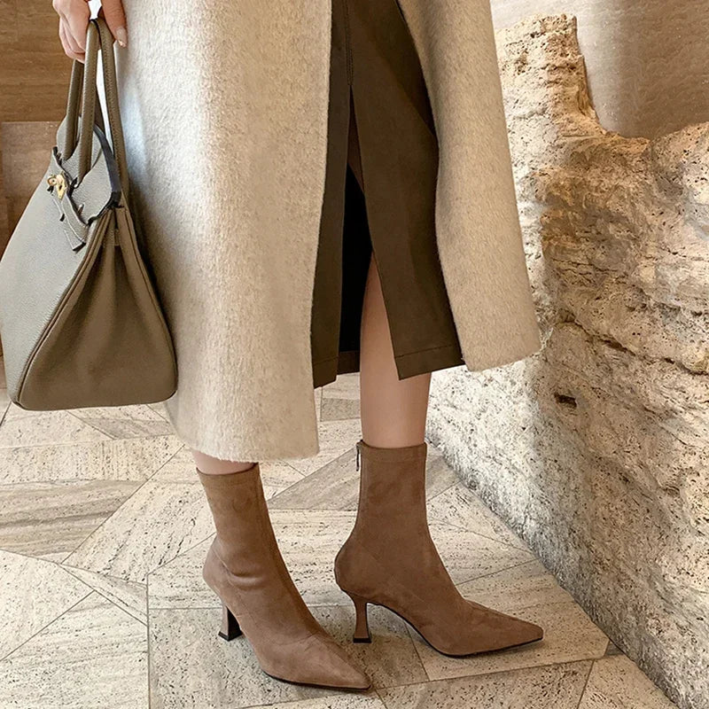 Women's Suede Pointed Toe Ankle Boots with Stiletto Heel