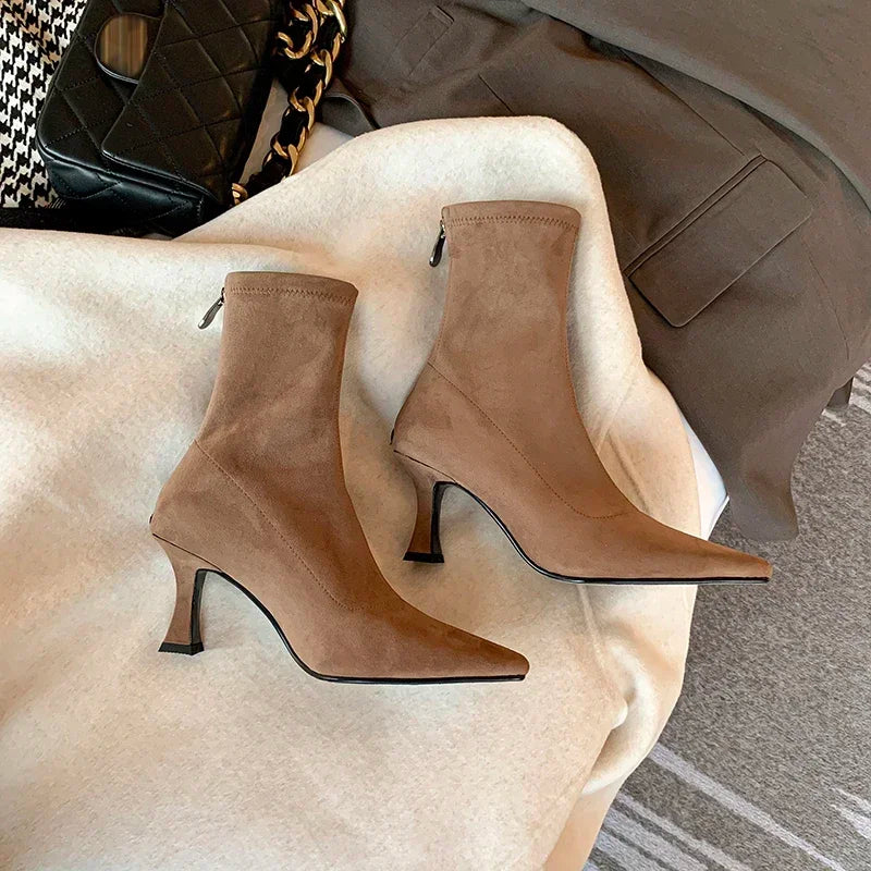 Women's Suede Pointed Toe Ankle Boots with Stiletto Heel
