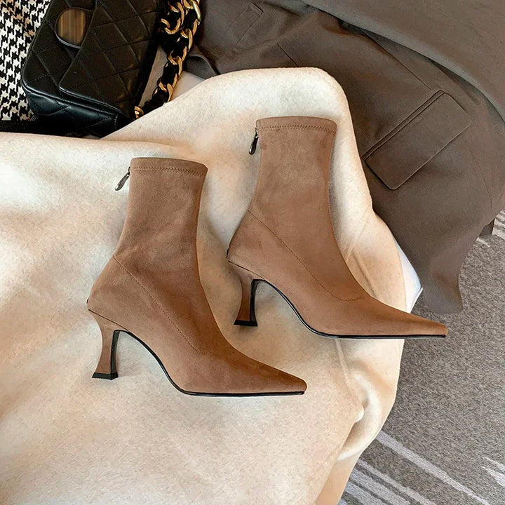 Women's Suede Pointed Toe Ankle Boots with Stiletto Heel