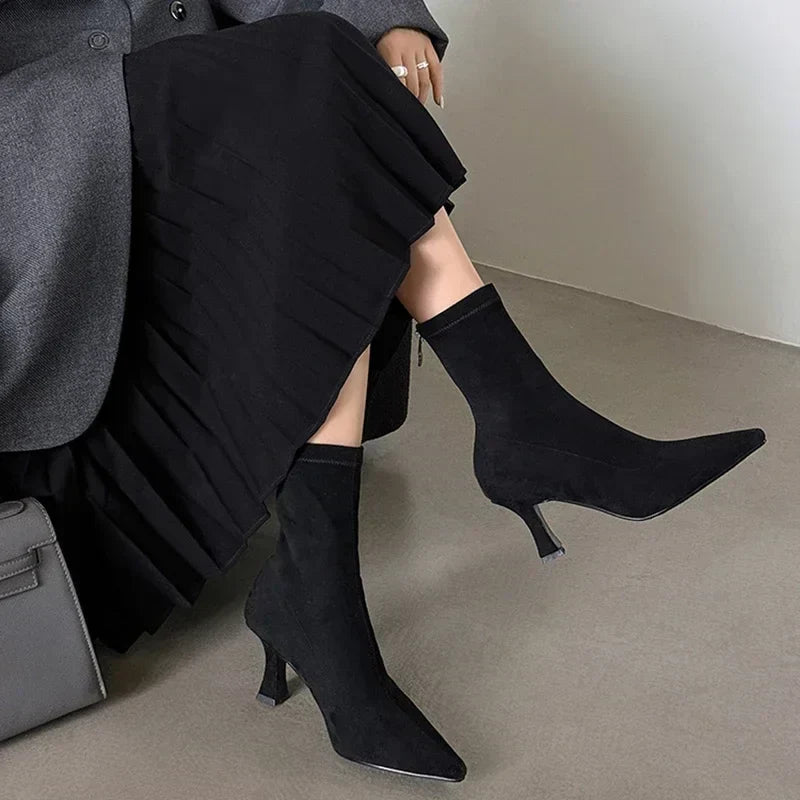 Women's Suede Pointed Toe Ankle Boots with Stiletto Heel