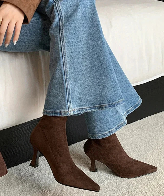 Women's Suede Pointed Toe Ankle Boots with Stiletto Heel