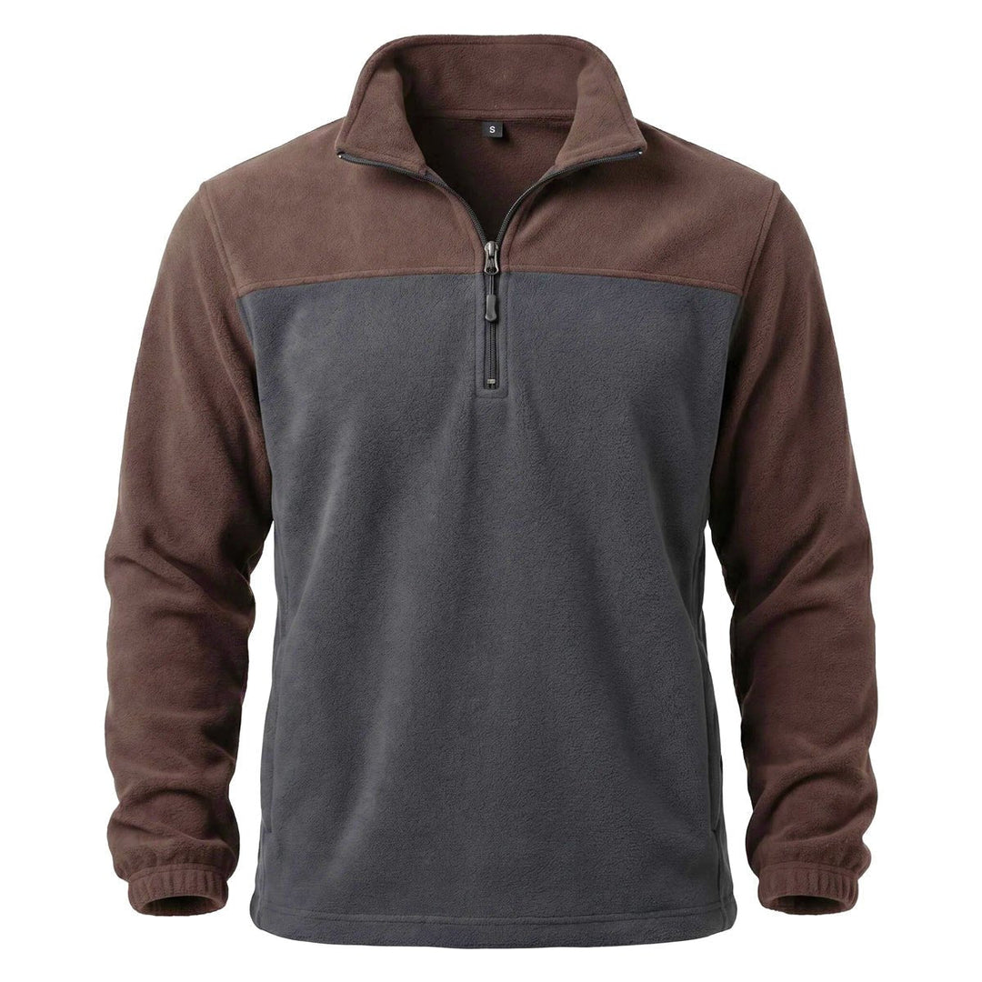 Pull polaire pour homme à fermeture zippée au quart avec motif à empiècements de couleurs