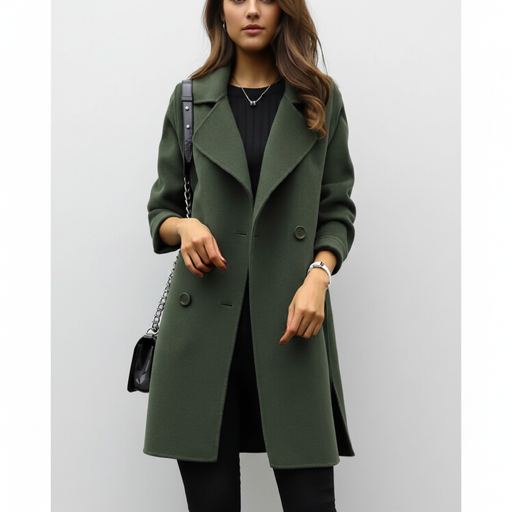 Women's Double-Breasted Overcoat with Notch Lapel Collar
