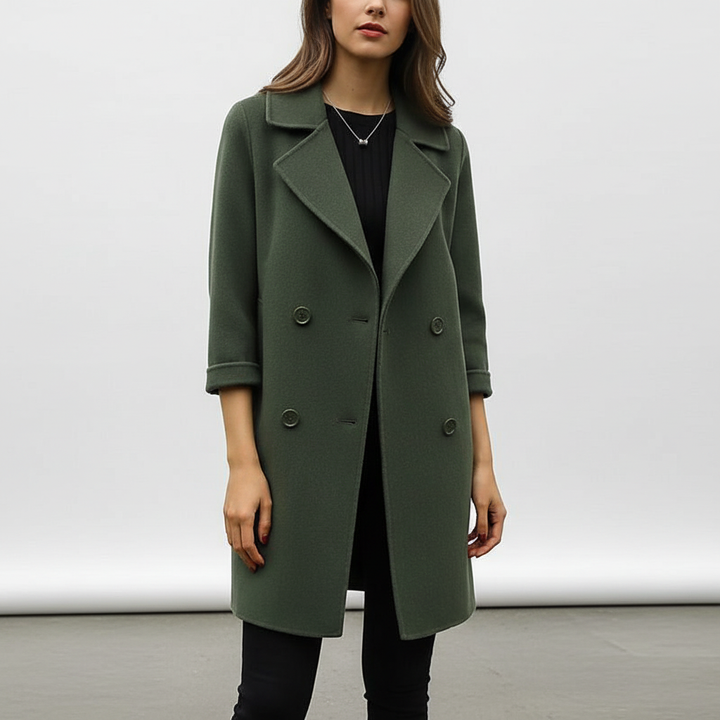 Women's Double-Breasted Overcoat with Notch Lapel Collar