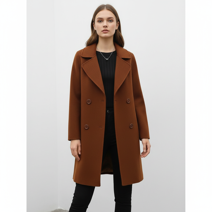 Women's Double-Breasted Overcoat with Notch Lapel Collar