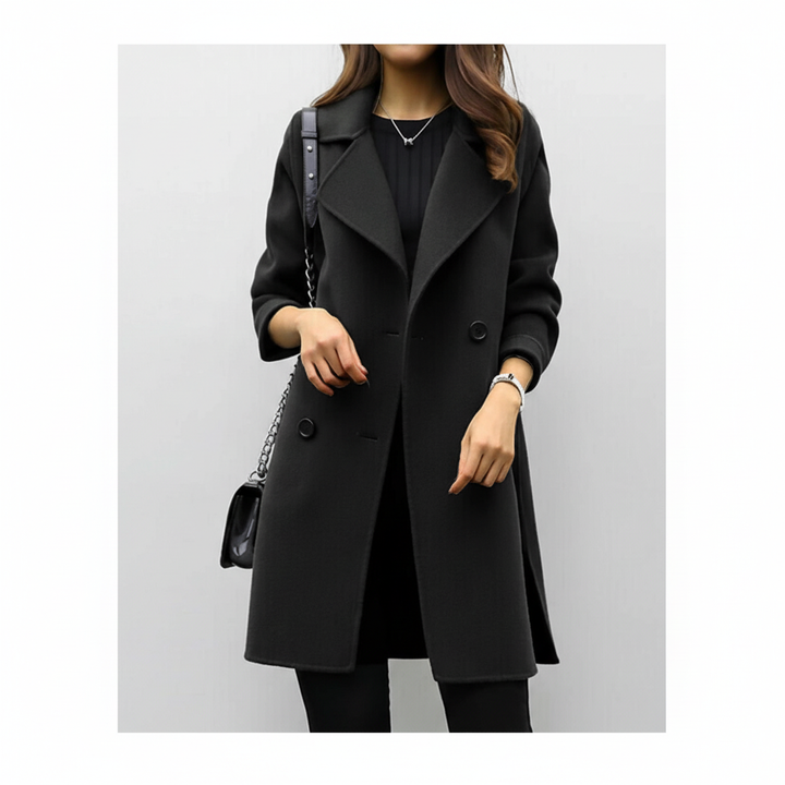 Women's Double-Breasted Overcoat with Notch Lapel Collar