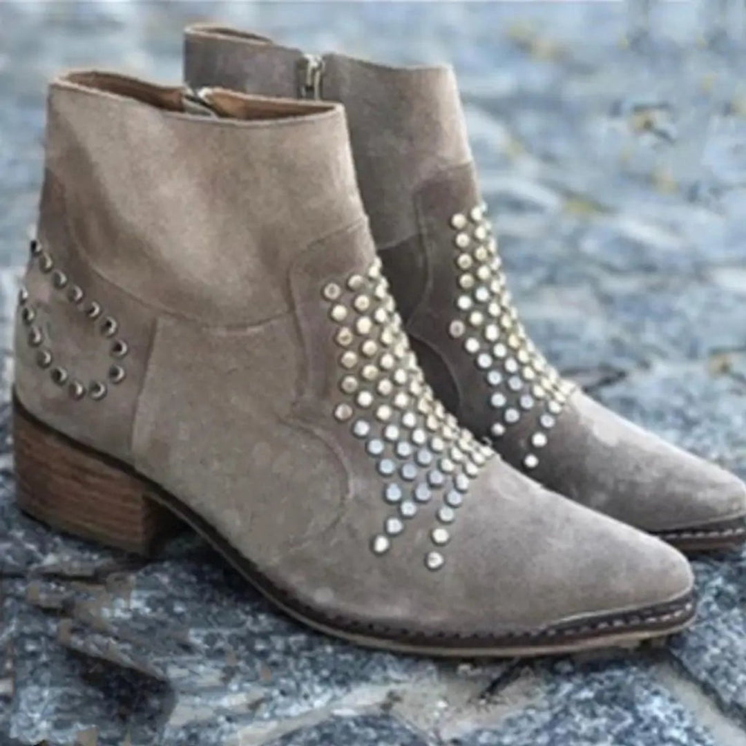 Women's Suede Studded Ankle Boots with Pointed Toe